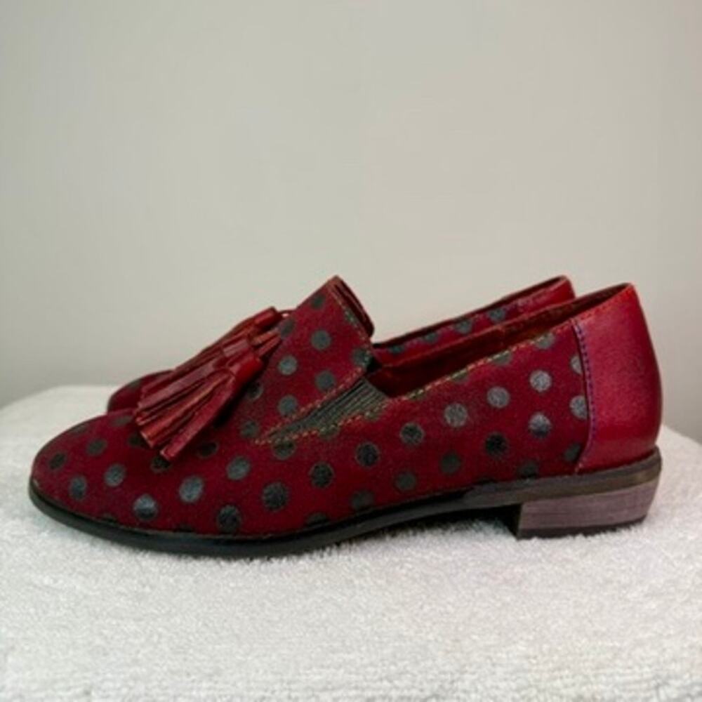 Laura Vita Burgundy Polka Dot Tassel Loafers Women’s 7.5 Suede Shoes - Picture 6 of 14